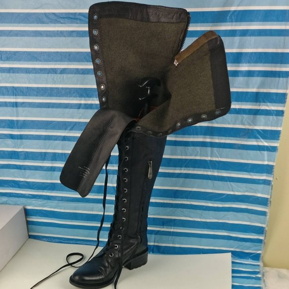 GENUINE LEATHER COUNTRY VICTORIAN OTK TALL ZIP/LACE UP GOTH BOOT 7US/5UK - Picture 3 of 16